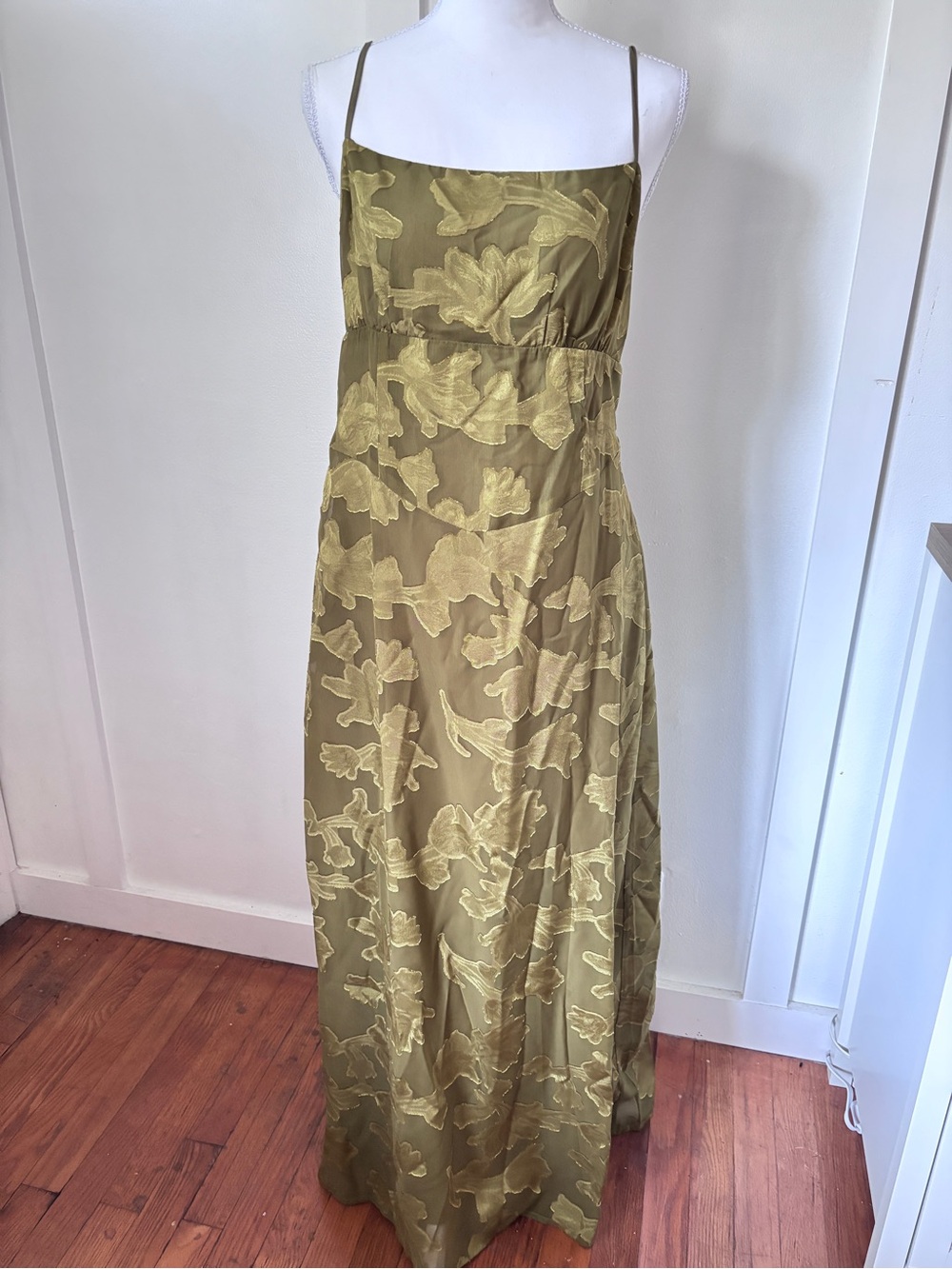 Olive Green Floral Lace Overlay Maxi Dress